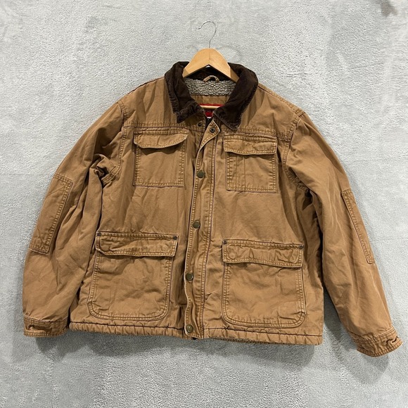 Wrangler  Jacket Men Large Tan Sherpa Lined Barn Chore Zip Closure Pockets - Picture 1 of 11